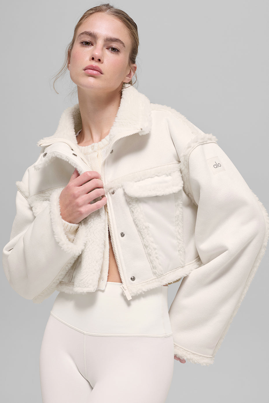 Faux Shearling Snowfall Cropped Jacket - Ivory--0