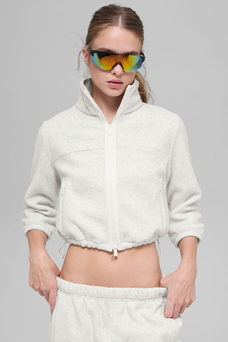 Polar Fleece Retreat Cropped Jacket - White Heather Grey--0