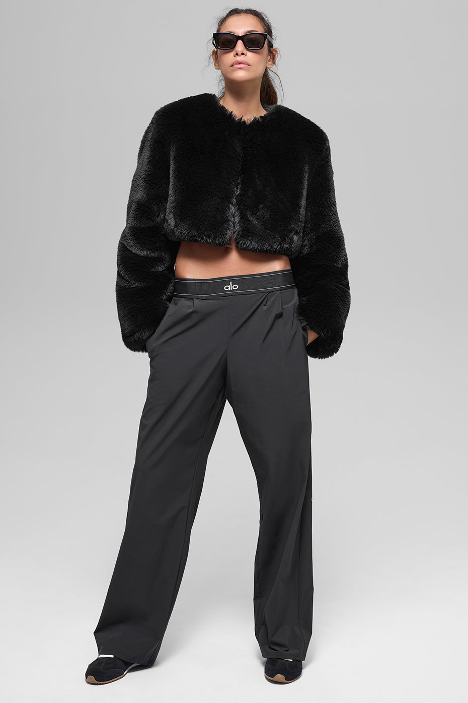 Faux Fur Chic Cropped Jacket - Black--4
