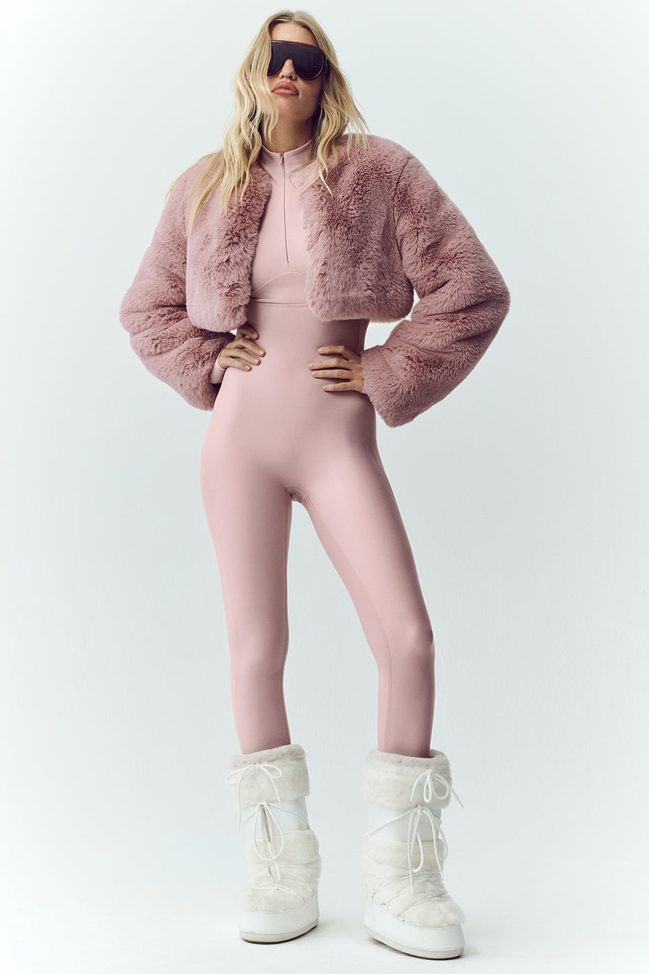 Faux Fur Chic Cropped Jacket - Pink Champagne--5