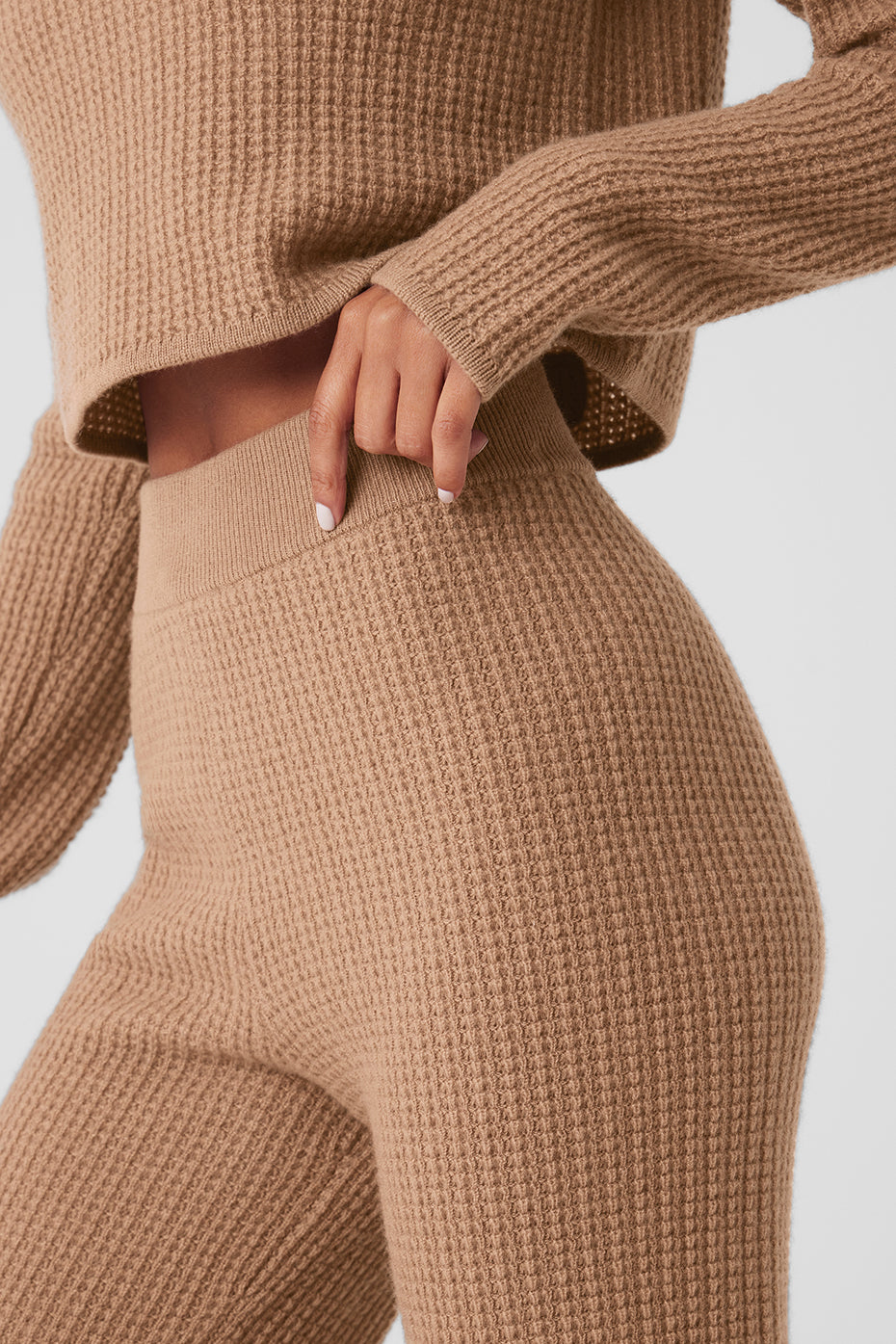 Cashmere High-Waist Plush Waffle Pant - Toasted Almond--1