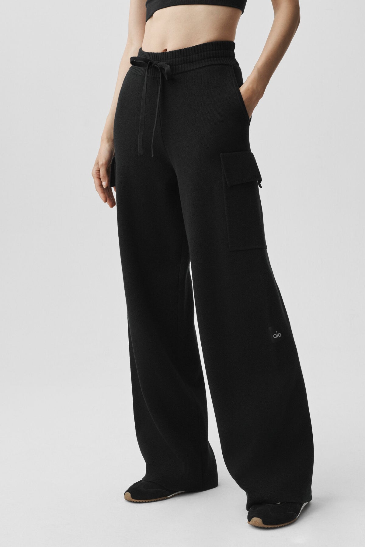 Scholar Knit High-Waist Cargo Pant - Black--2