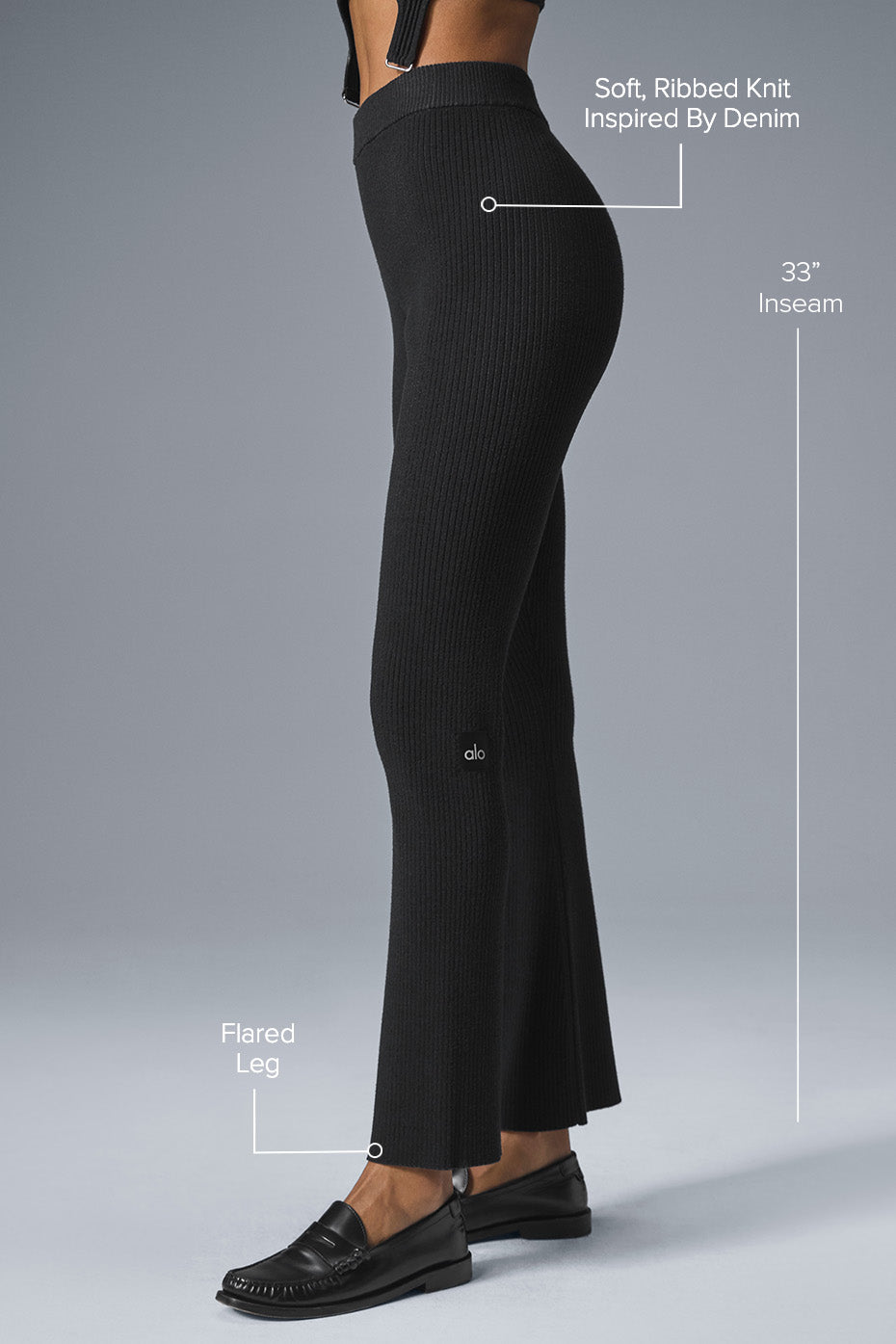 Denim Knit High-Waist Flare Pant - Black/Anthracite--1