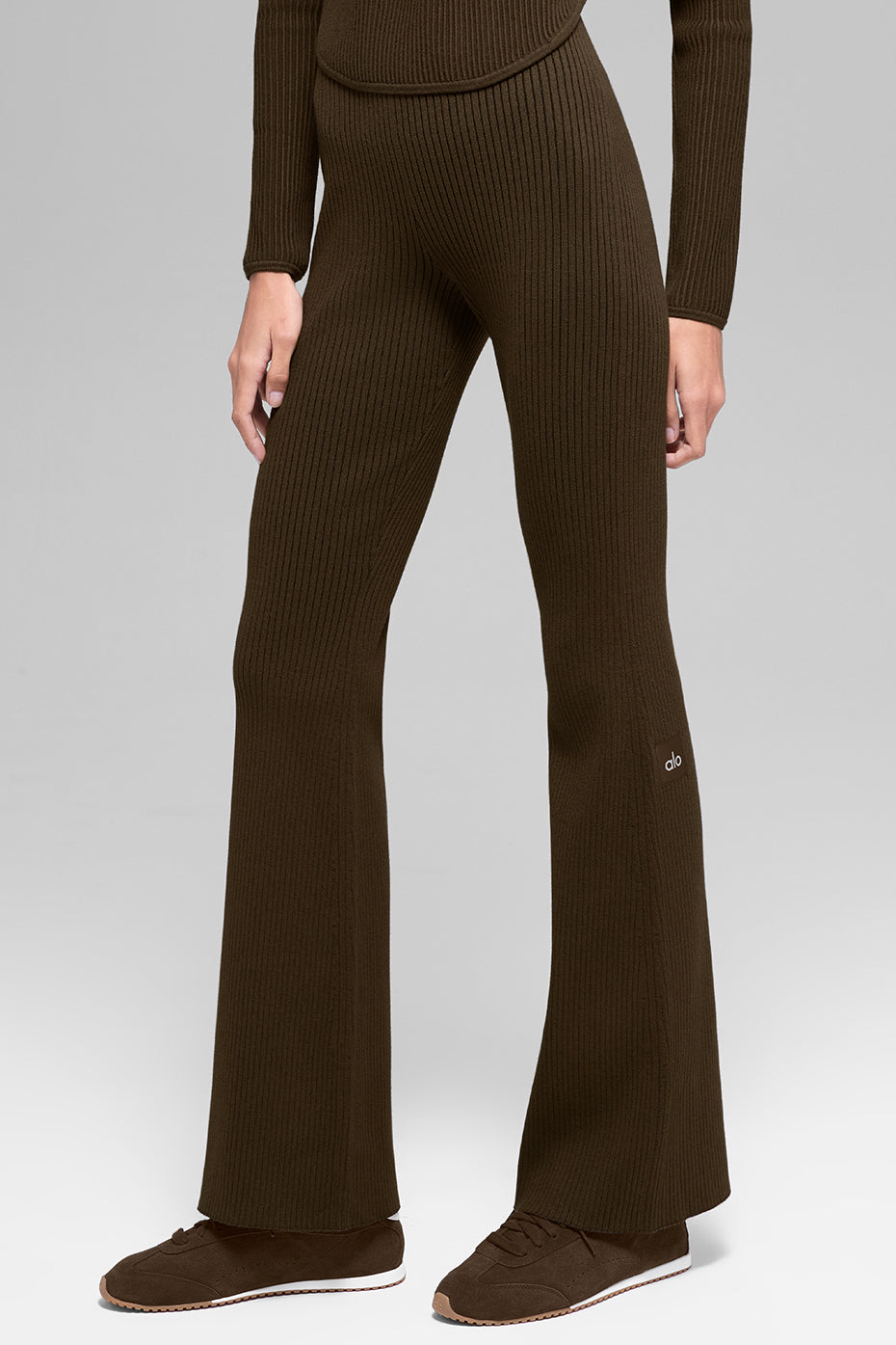 Denim Knit High-Waist Flare Pant - Espresso/Black--0