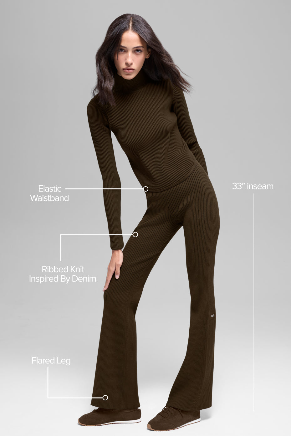 Denim Knit High-Waist Flare Pant - Espresso/Black--1