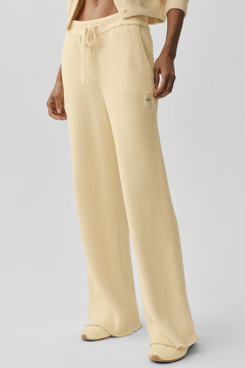 Snuggle Up Sweater High-Waist Wide Leg Pant - Candlelight Yellow--1