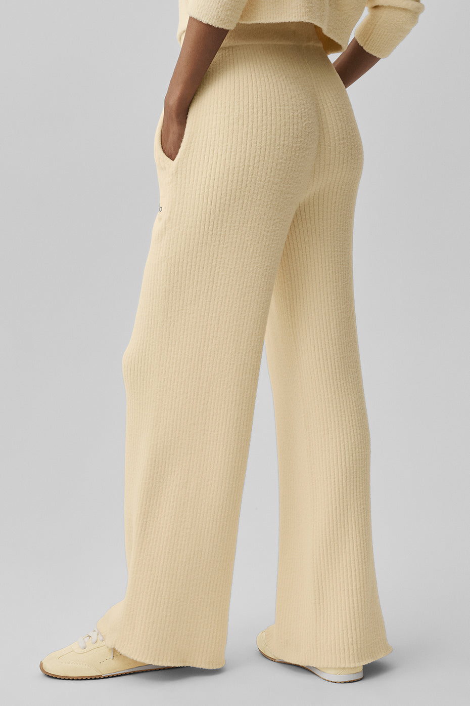 Snuggle Up Sweater High-Waist Wide Leg Pant - Candlelight Yellow--3