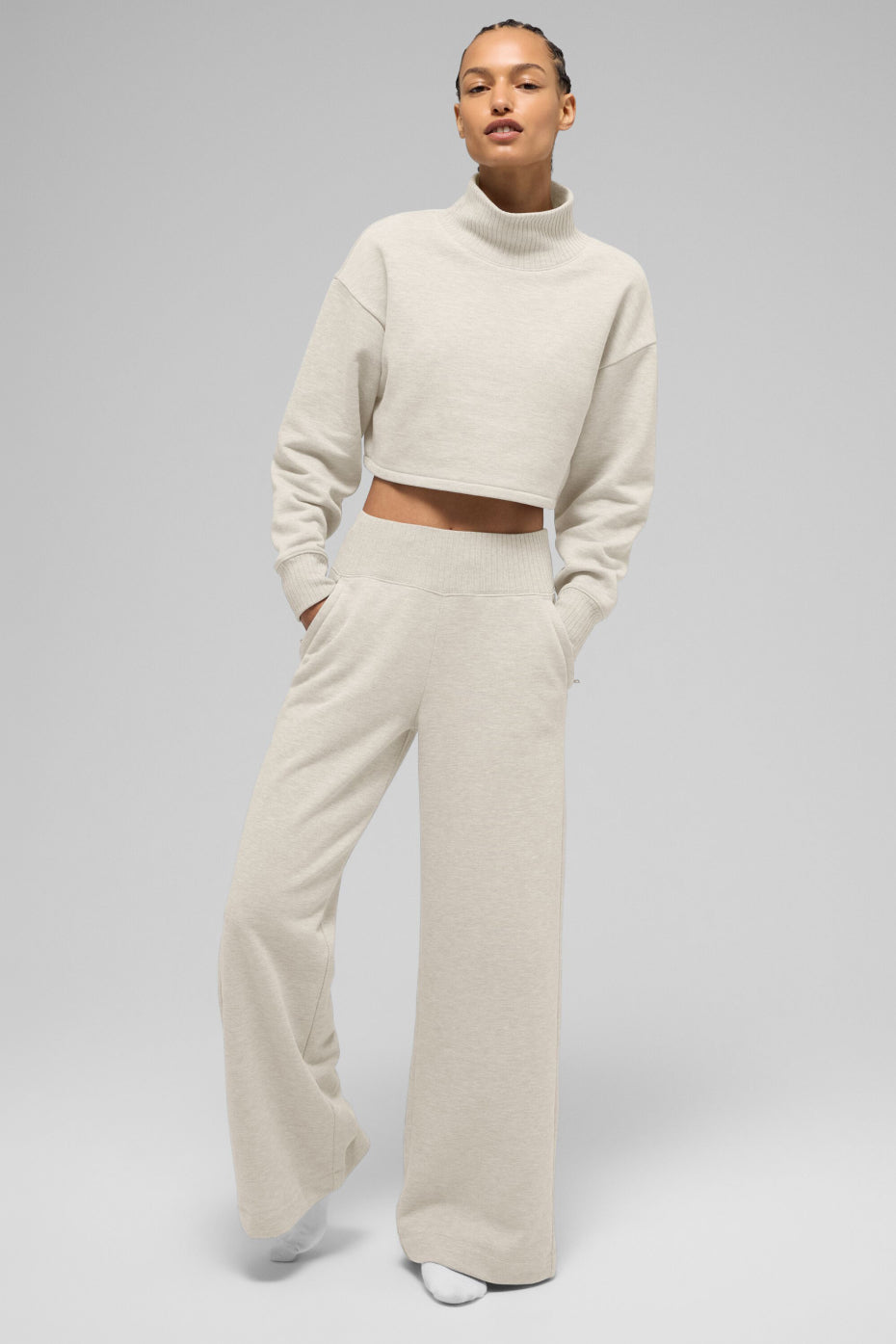 Serenity Wide Leg Sweatpant - Oatmeal Heather--4