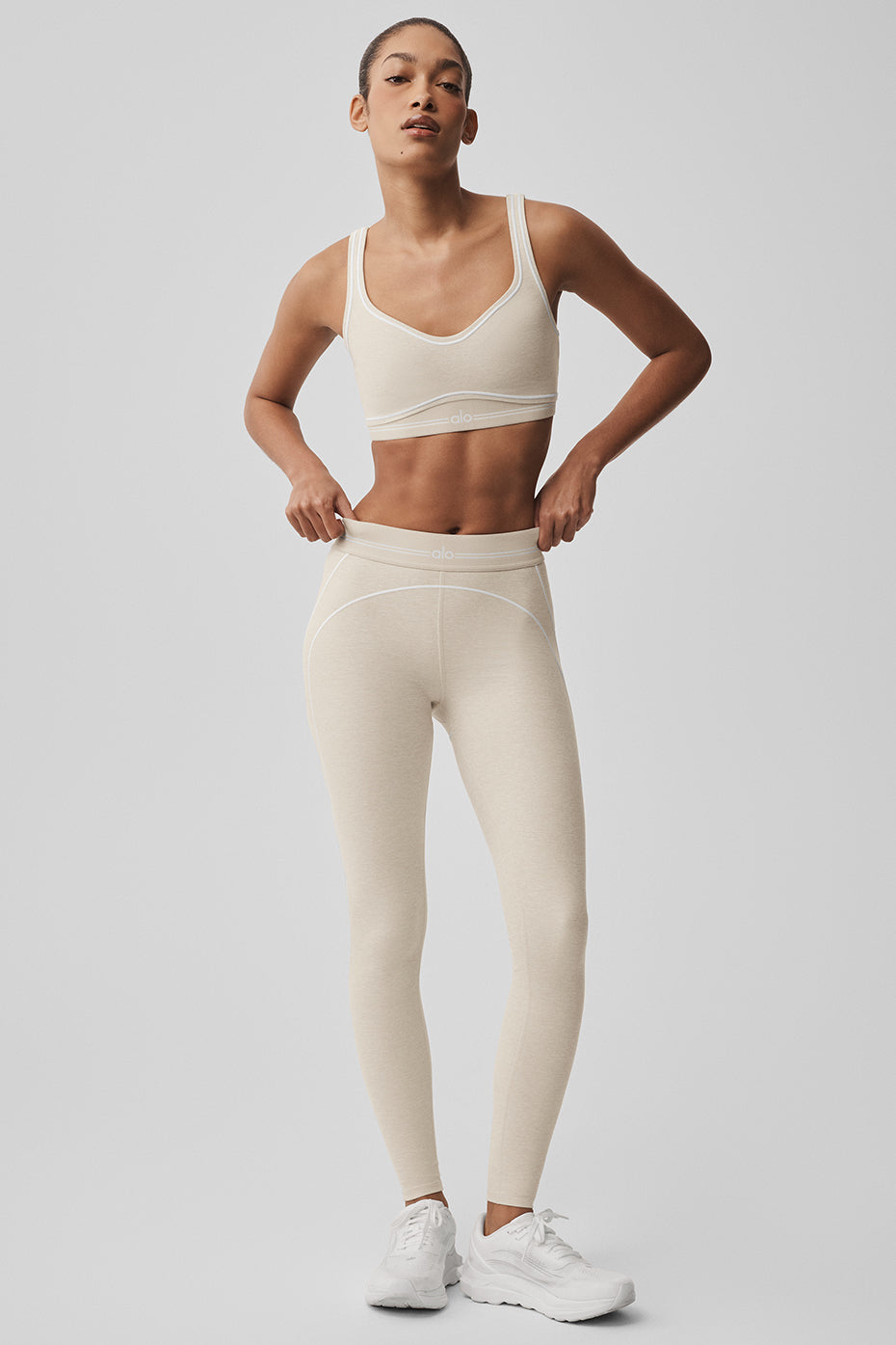 Alosoft High-Waist Heart Throb Legging - Oatmeal Heather/White--5