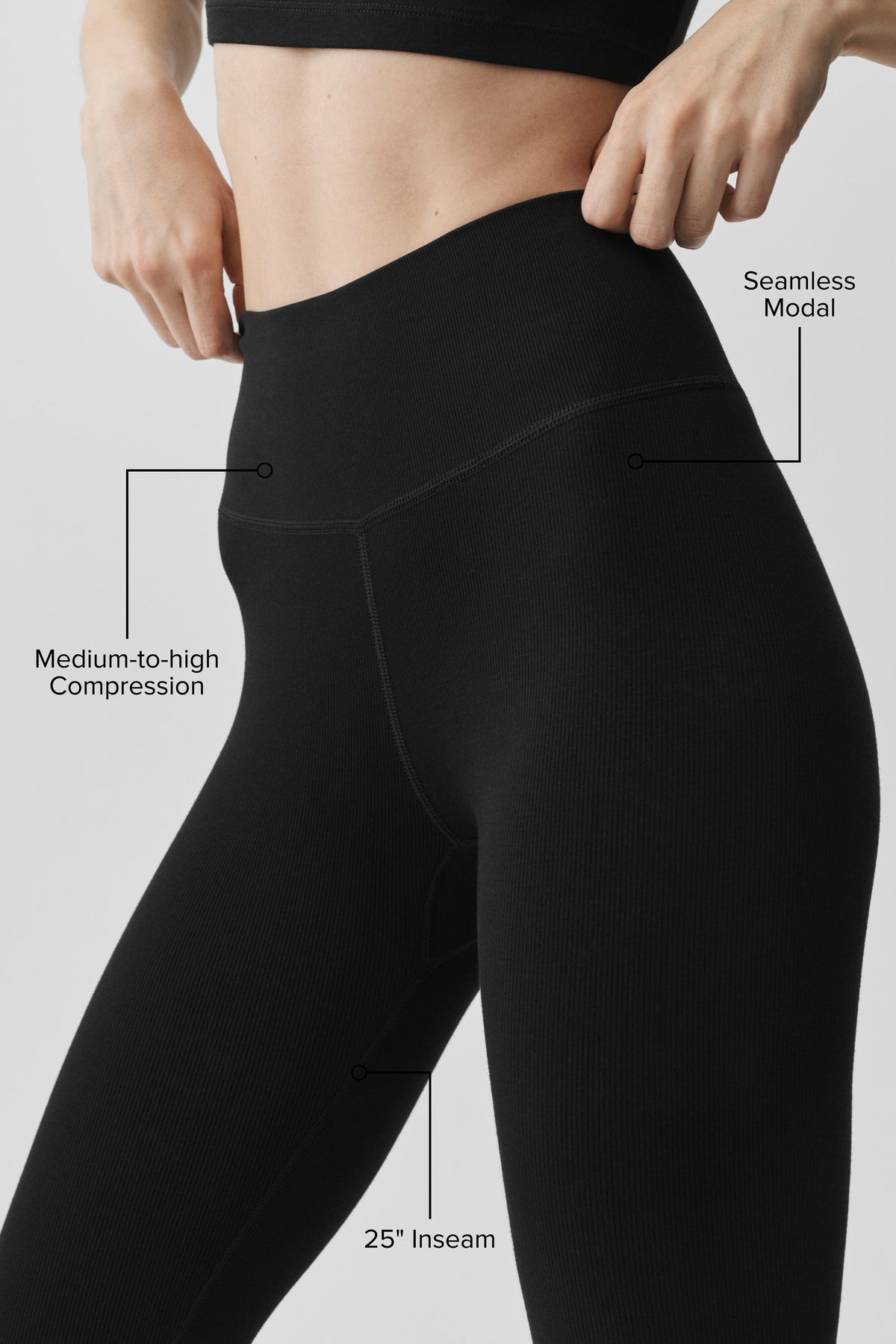 Seamless Modal Ribbed High-Waist 7/8 Legging - Black--1