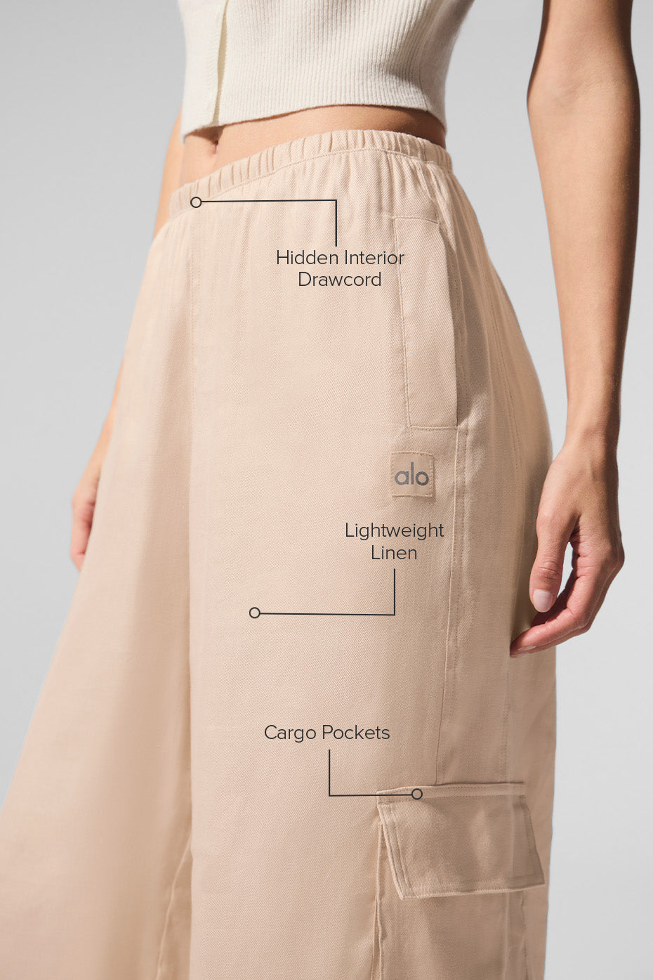 Linen Getaway Cargo Wide Leg Pant - Macadamia--1