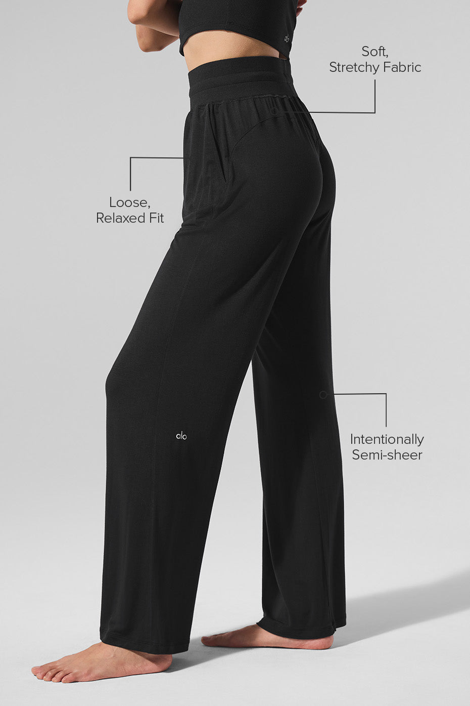 Semi-Sheer Delicate Lounge Flare Pant (Regular) - Black--1