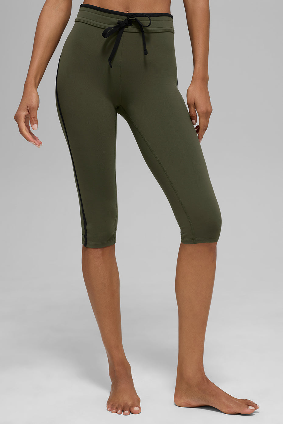 Airbrush High-Waist Race Pace Capri - Green Olive/Black--0