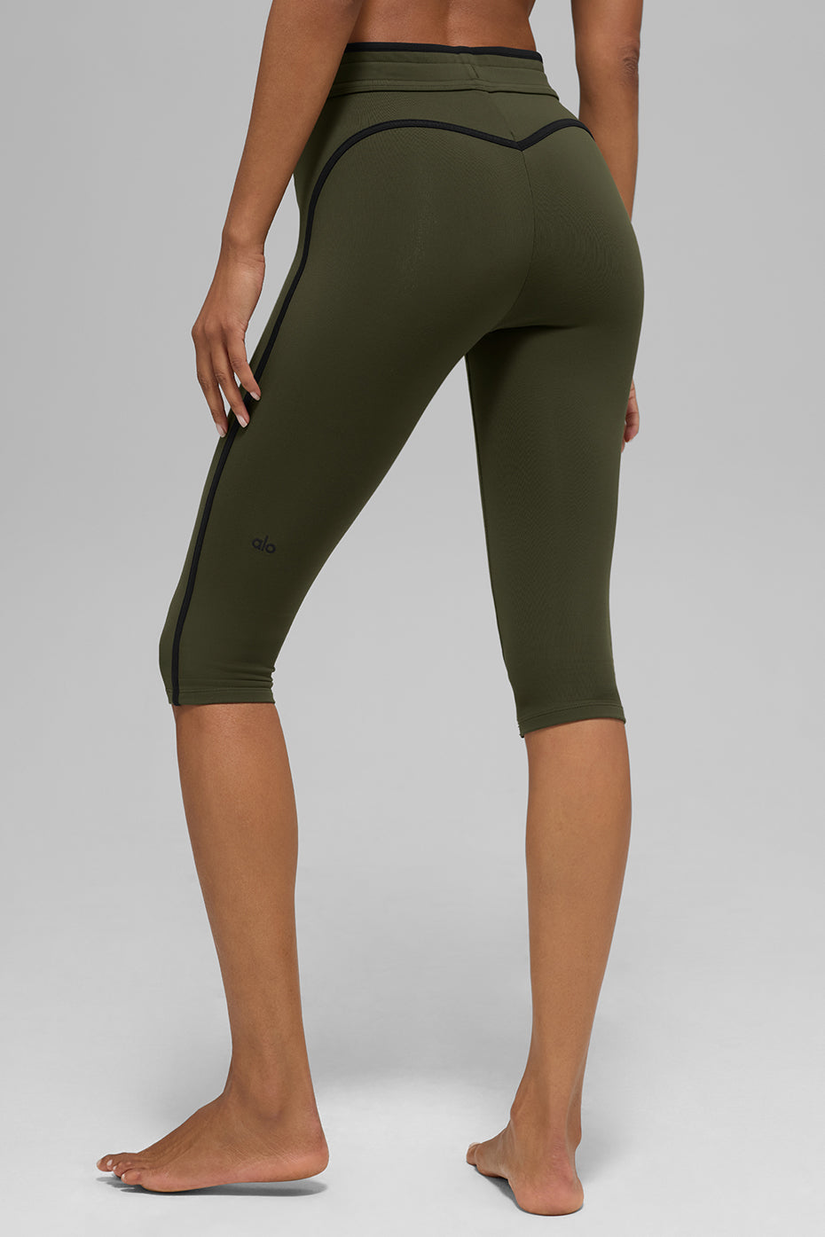 Airbrush High-Waist Race Pace Capri - Green Olive/Black--2