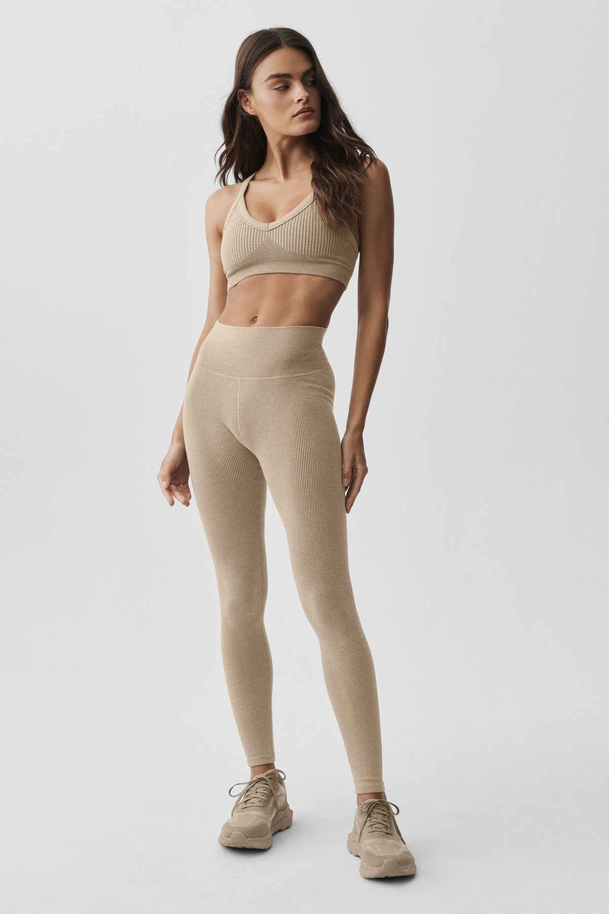 Seamless High-Waist Two Tone Rib Legging - Gravel Heather--4
