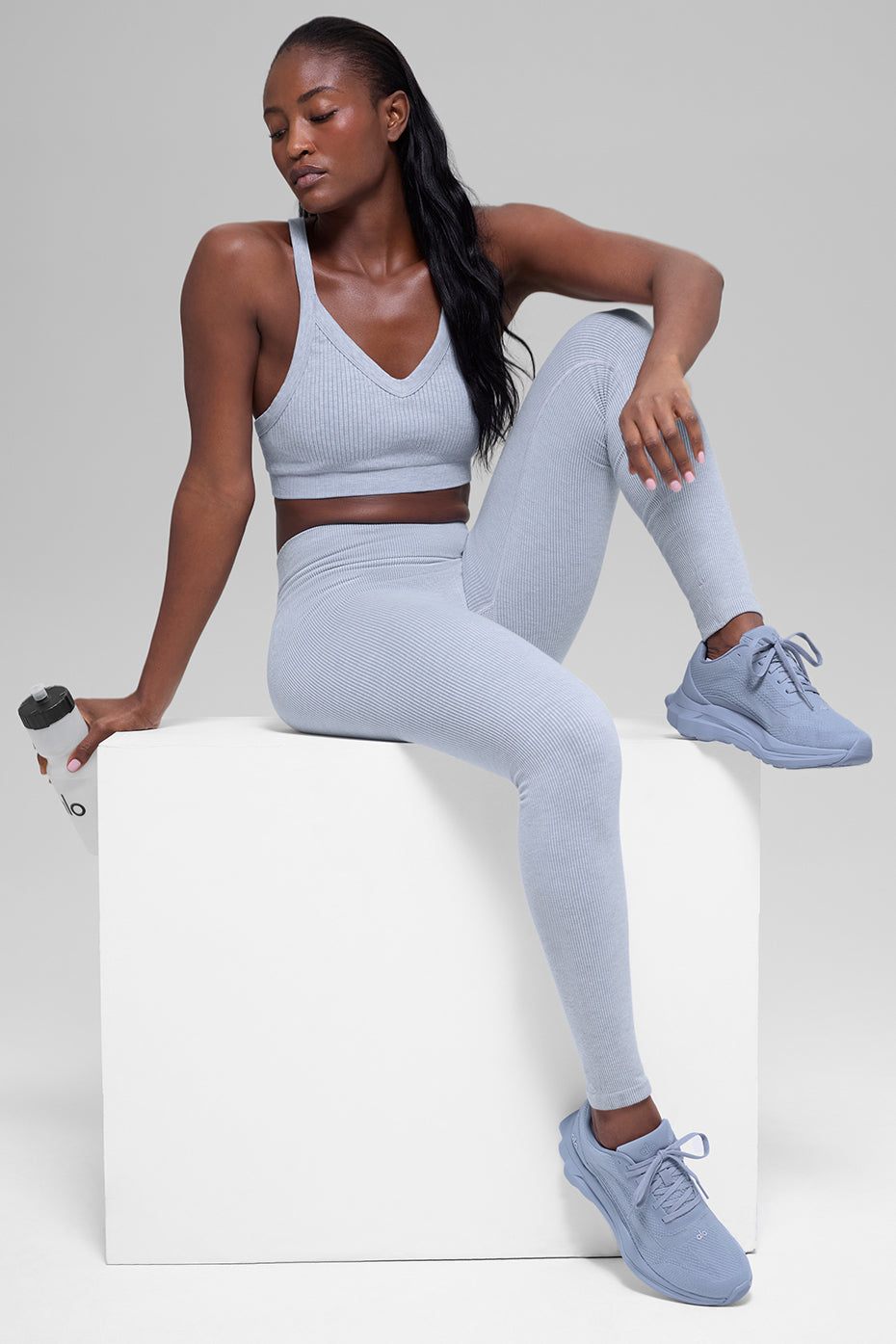 Seamless High-Waist Two Tone Rib Legging - Winter Frost Heather--4