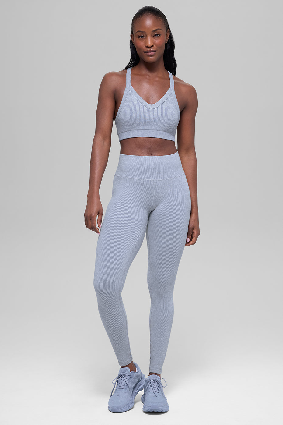 Seamless High-Waist Two Tone Rib Legging - Winter Frost Heather--5
