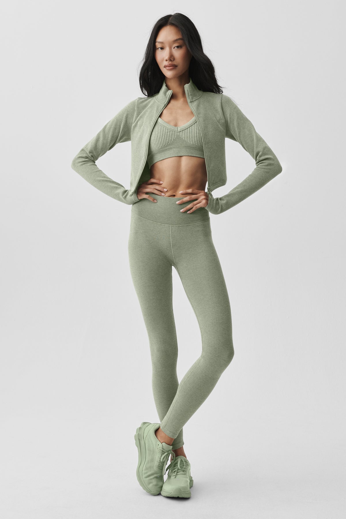Seamless High-Waist Two Tone Rib Legging - Dune Grass Heather--5