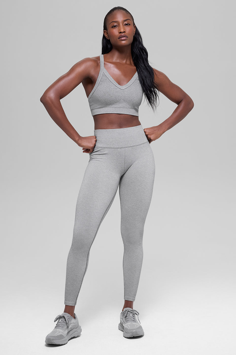 Seamless High-Waist Two Tone Rib Legging - Light Misty Grey Heather--5