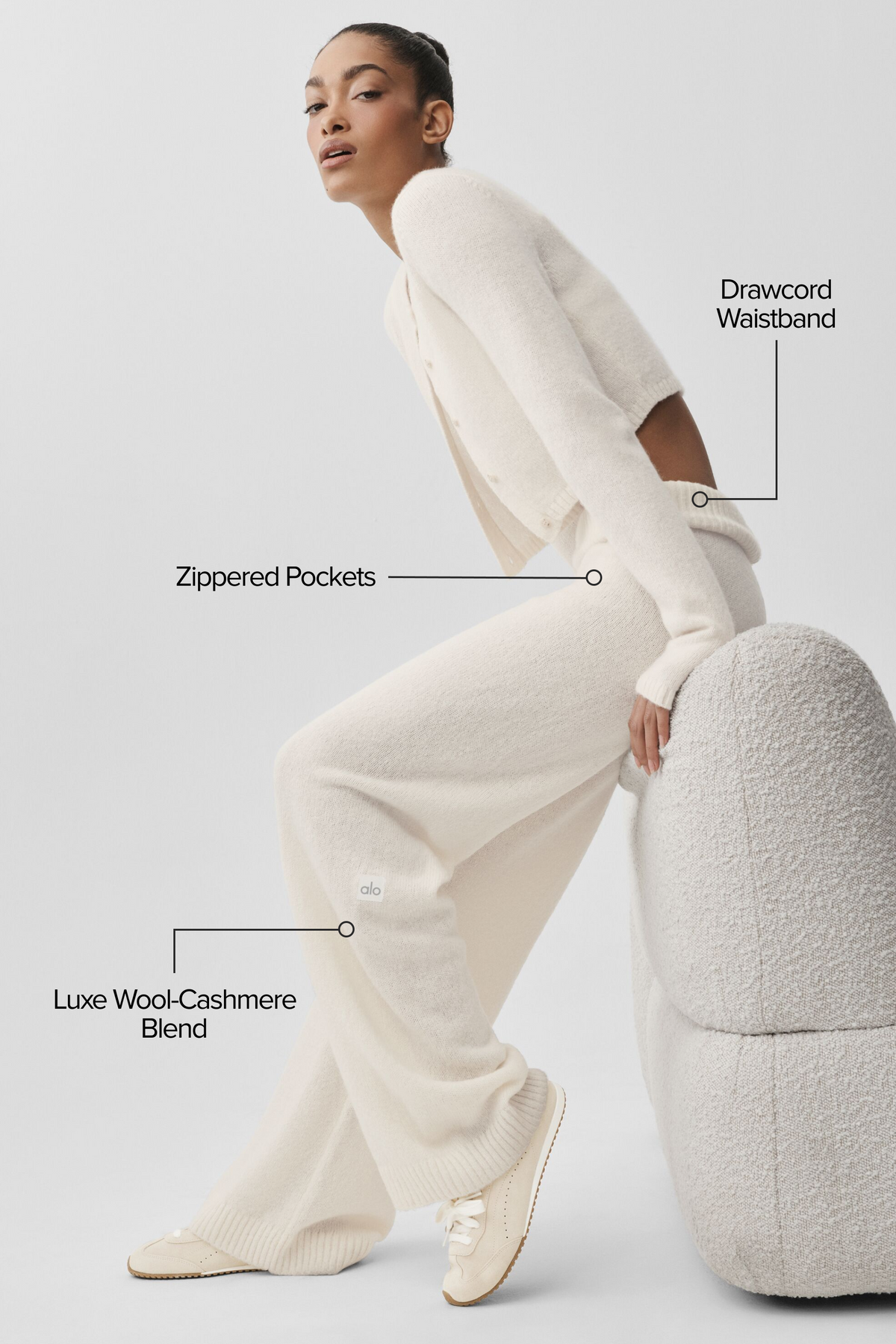 Wool Cashmere High-Waist New Class Wide Leg Pant - Ivory--1