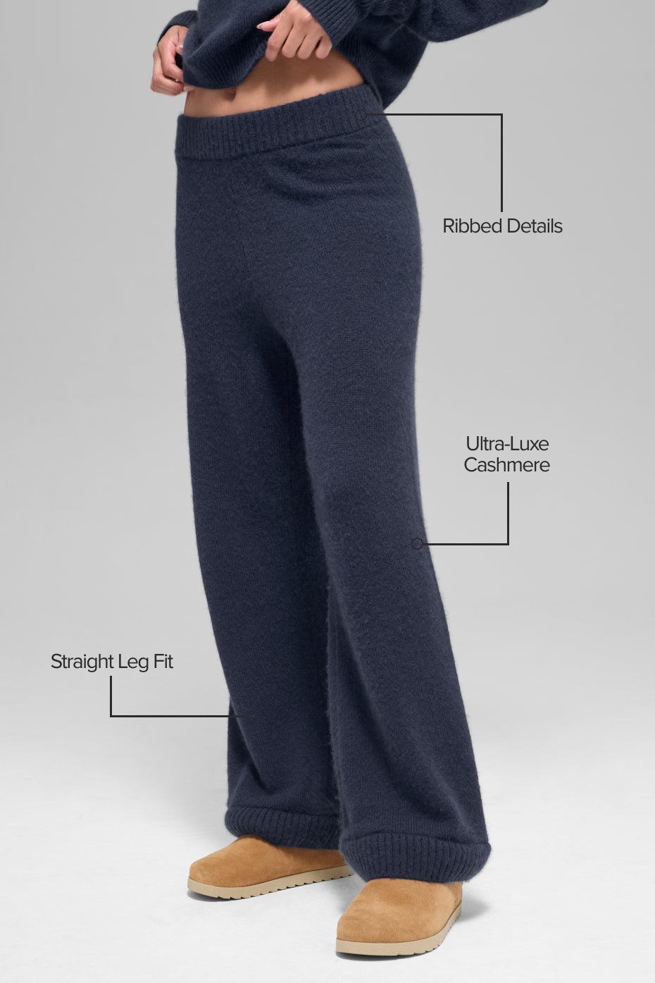 Wool Cashmere High-Waist New Class Wide Leg Pant - Navy--1