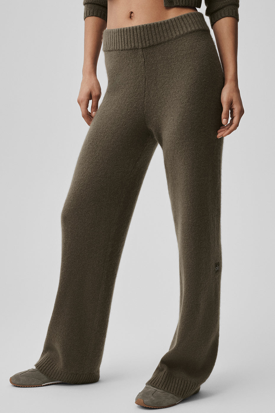 Wool Cashmere High-Waist New Class Wide Leg Pant - Olive Tree--0
