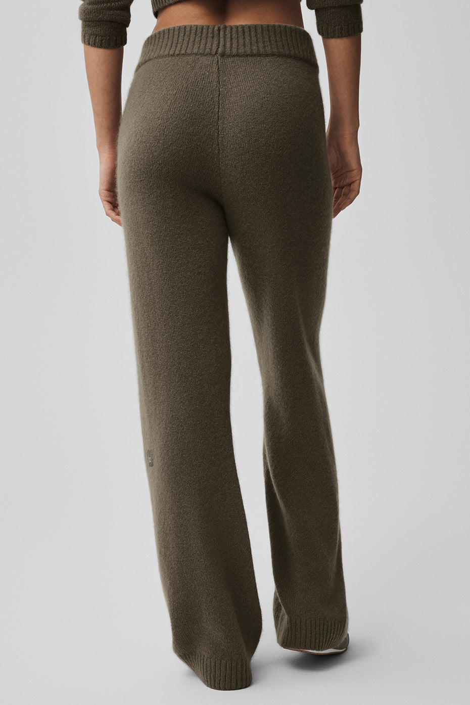 Wool Cashmere High-Waist New Class Wide Leg Pant - Olive Tree--1