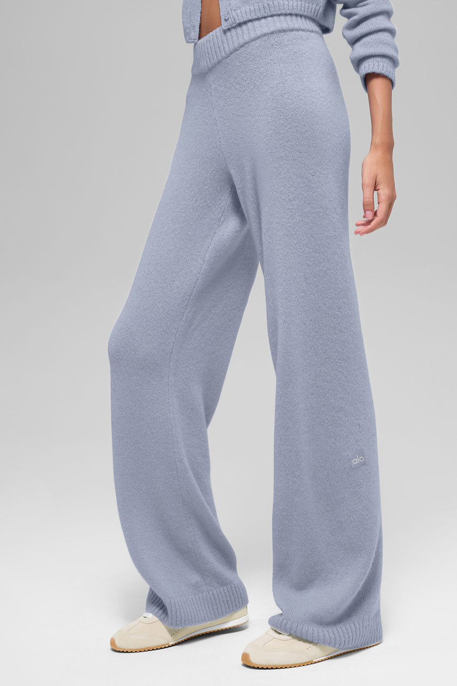 Wool Cashmere High-Waist New Class Wide Leg Pant - Winter Frost--3
