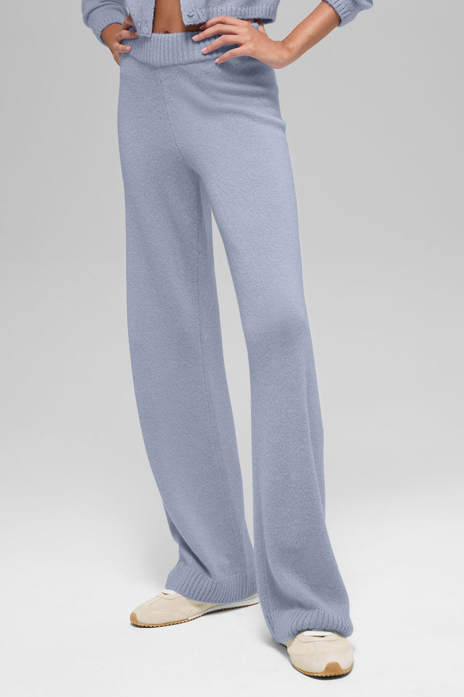 Wool Cashmere High-Waist New Class Wide Leg Pant - Winter Frost--0