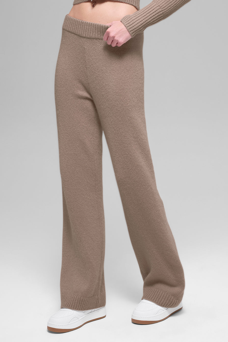 Wool Cashmere High-Waist New Class Wide Leg Pant - Chai Latte--0