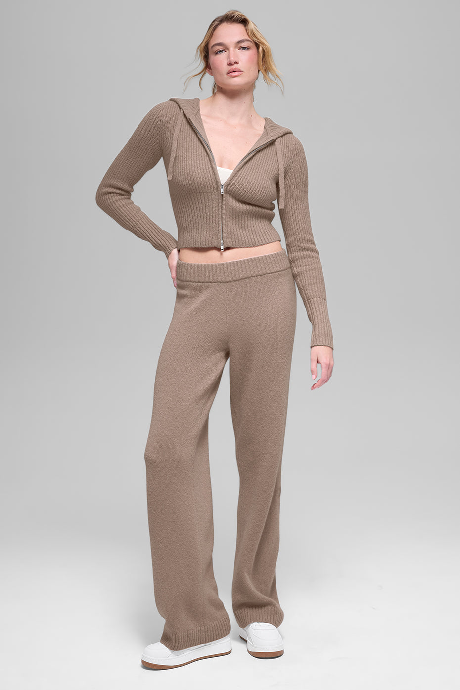 Wool Cashmere High-Waist New Class Wide Leg Pant - Chai Latte--3