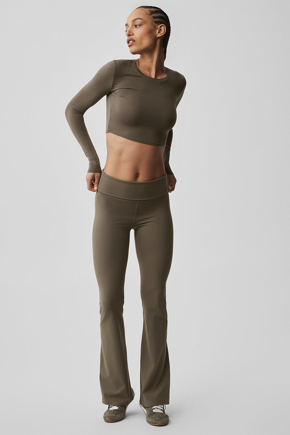 ALO Softsculpt Foldover Flare Legging (Regular) - Olive Tree--5