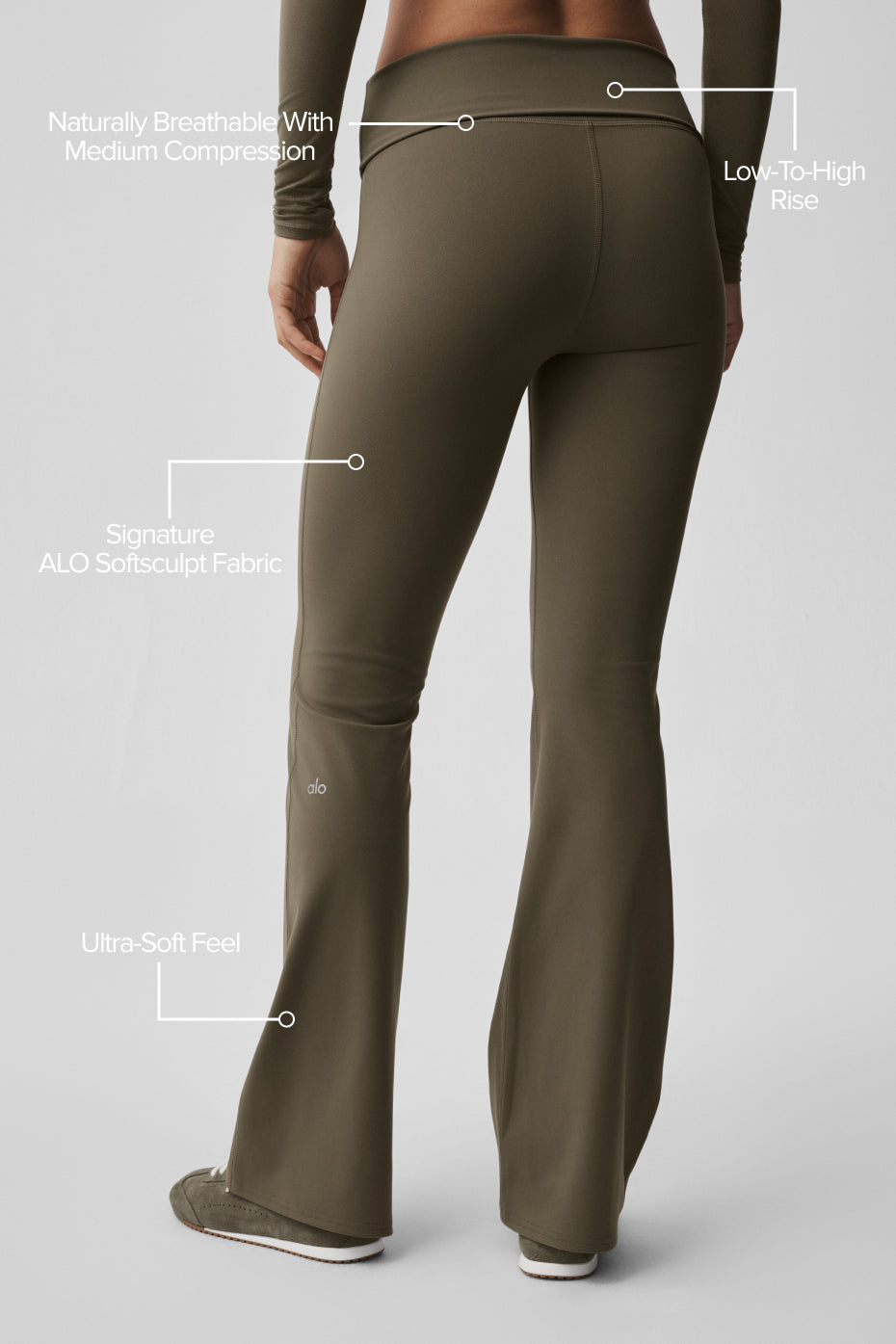 ALO Softsculpt Foldover Flare Legging (Regular) - Olive Tree--1