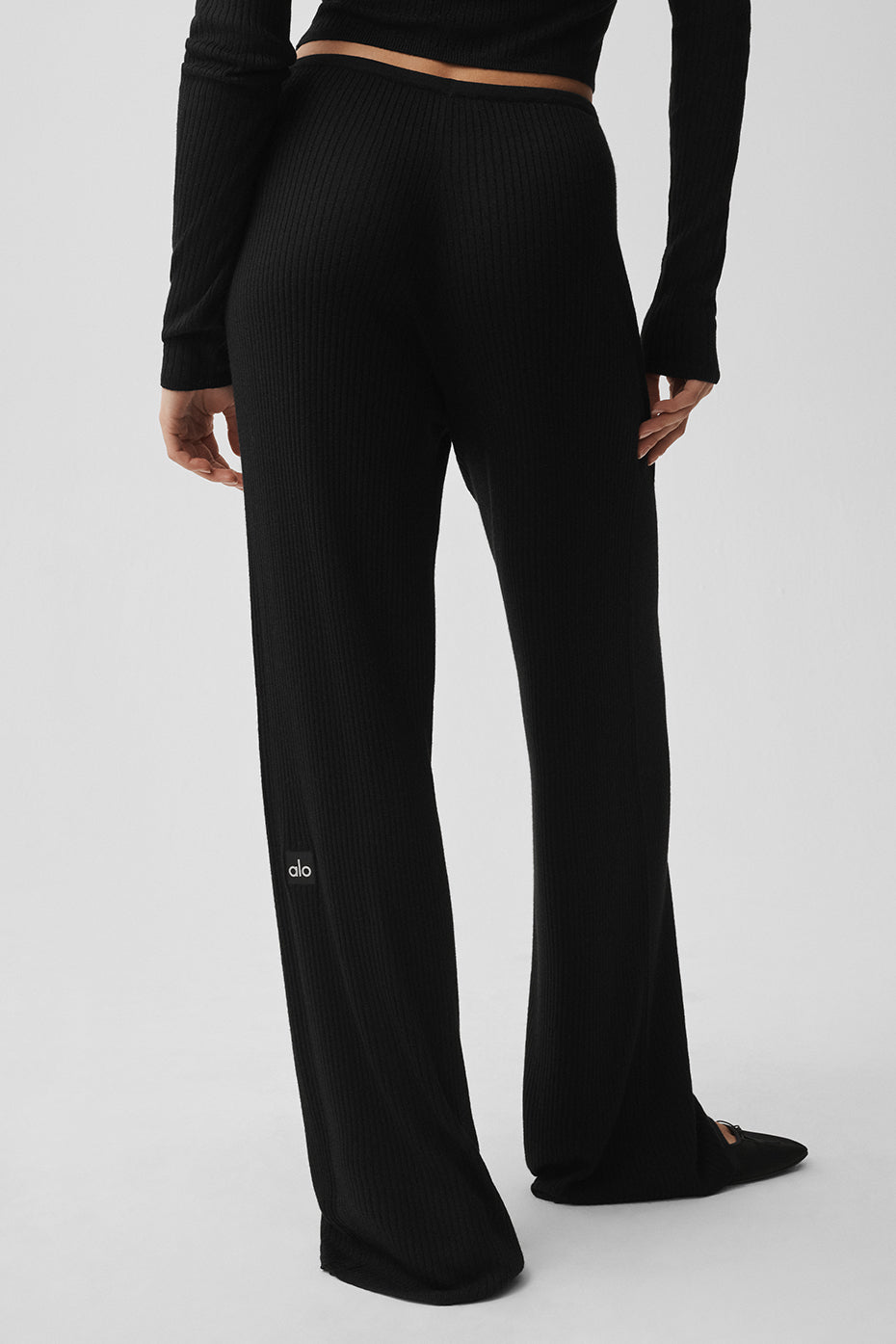 Sweater Knit Mid-Rise Unwind Wide Leg Pant - Black--3
