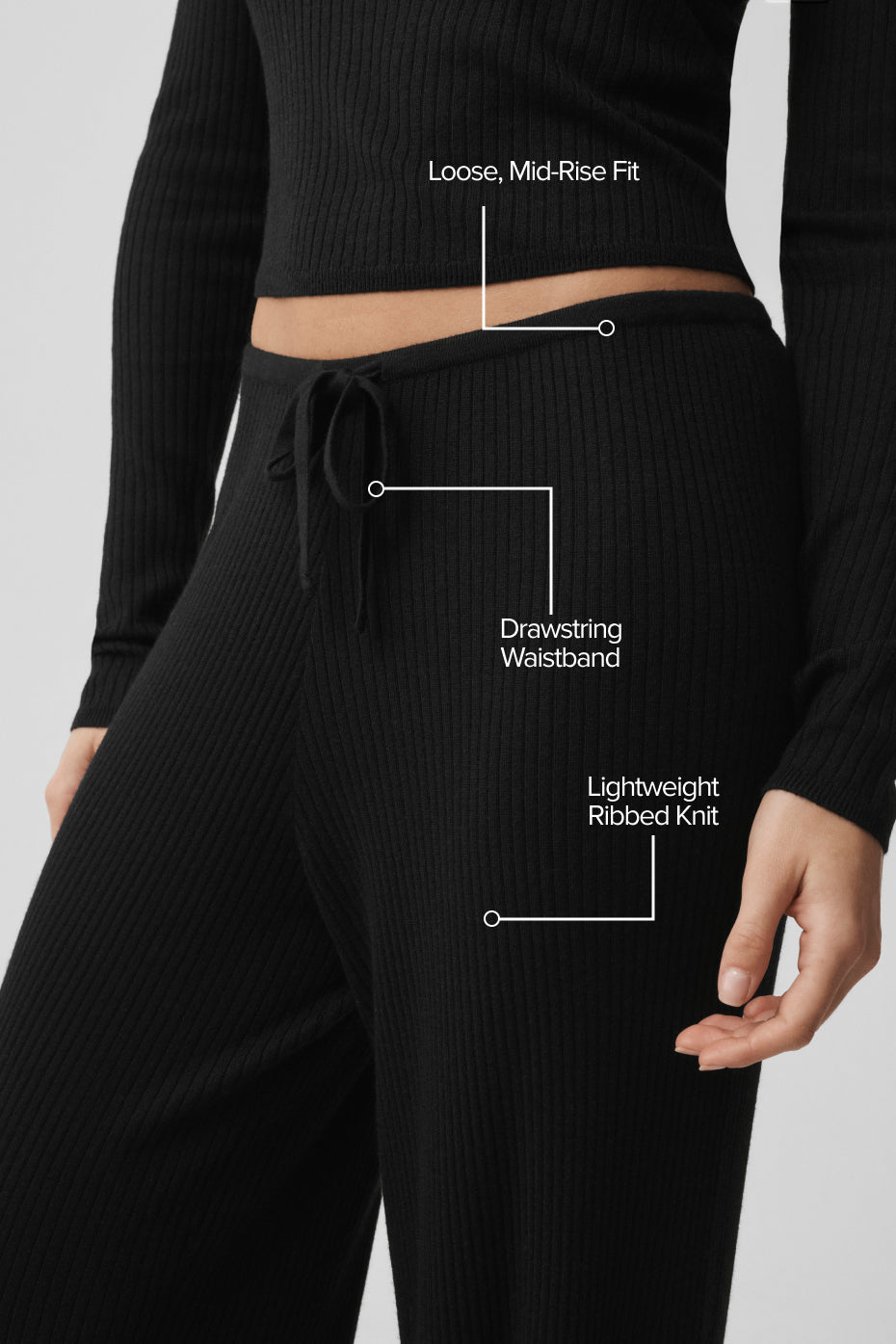 Sweater Knit Mid-Rise Unwind Wide Leg Pant - Black--1