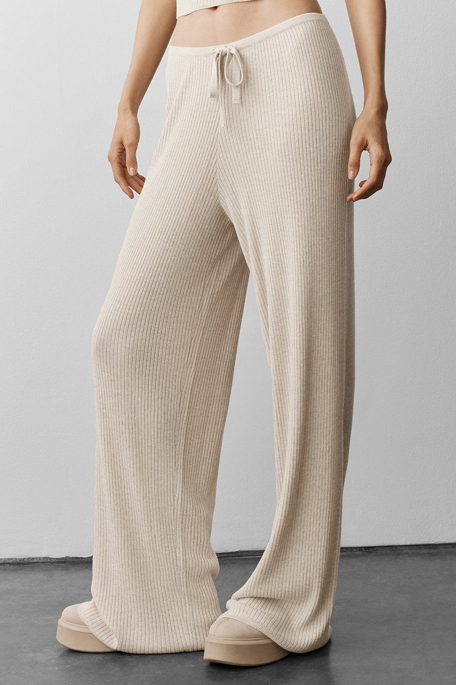 Sweater Knit Mid-Rise Unwind Wide Leg Pant - Oatmeal Heather--1