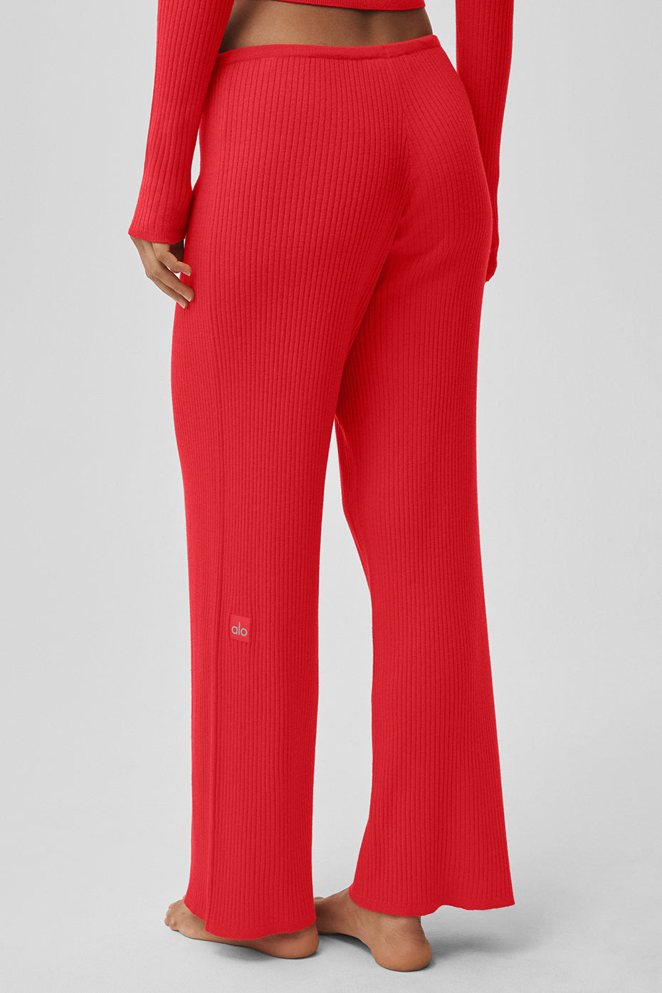 Sweater Knit Mid-Rise Unwind Wide Leg Pant - Bright Red--1
