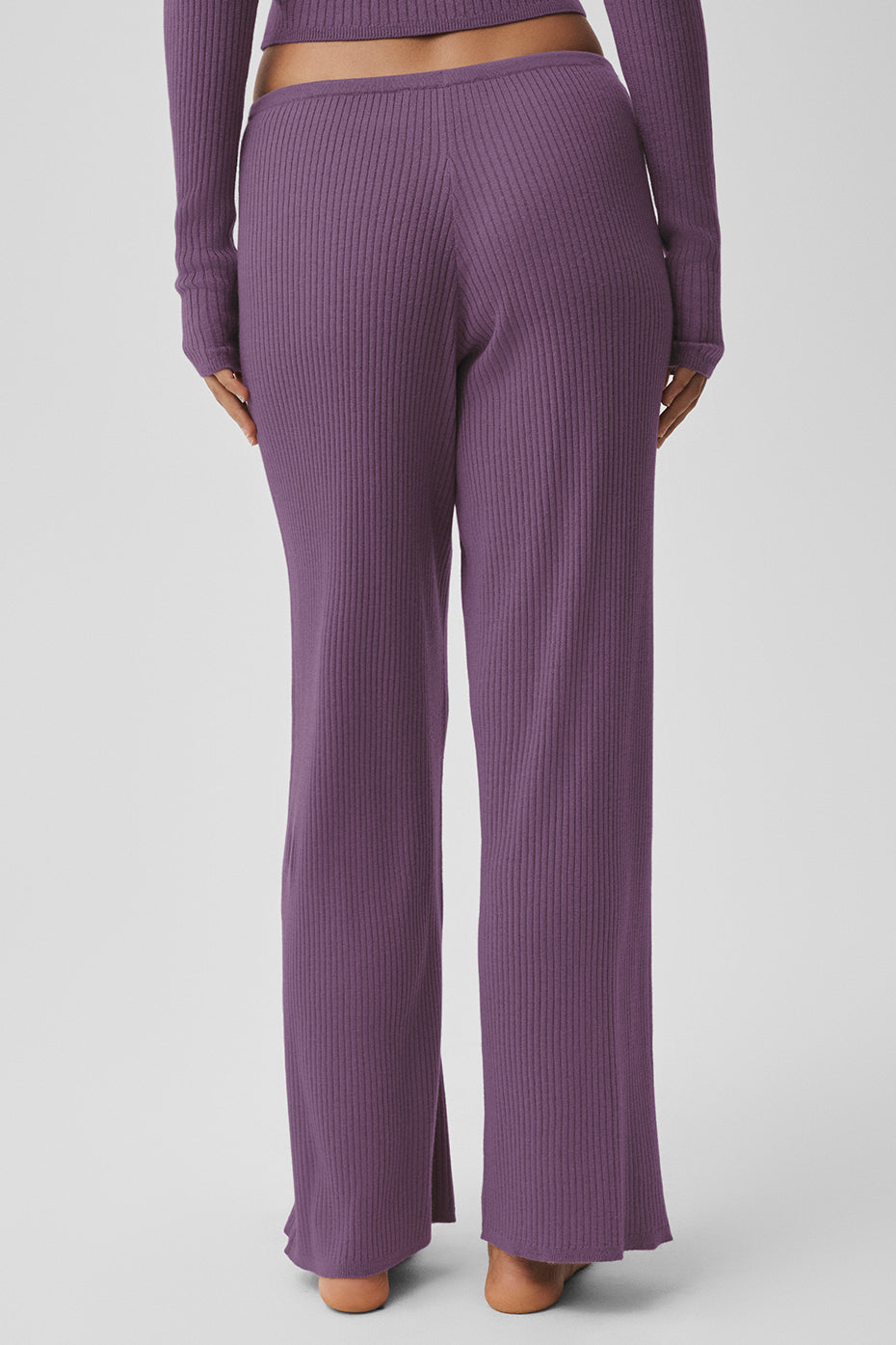 Sweater Knit Mid-Rise Unwind Wide Leg Pant - Plum Kiss--3