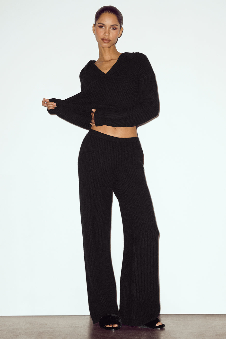 Cashmere High-Waist Northstar Straight Leg Pant - Black--0