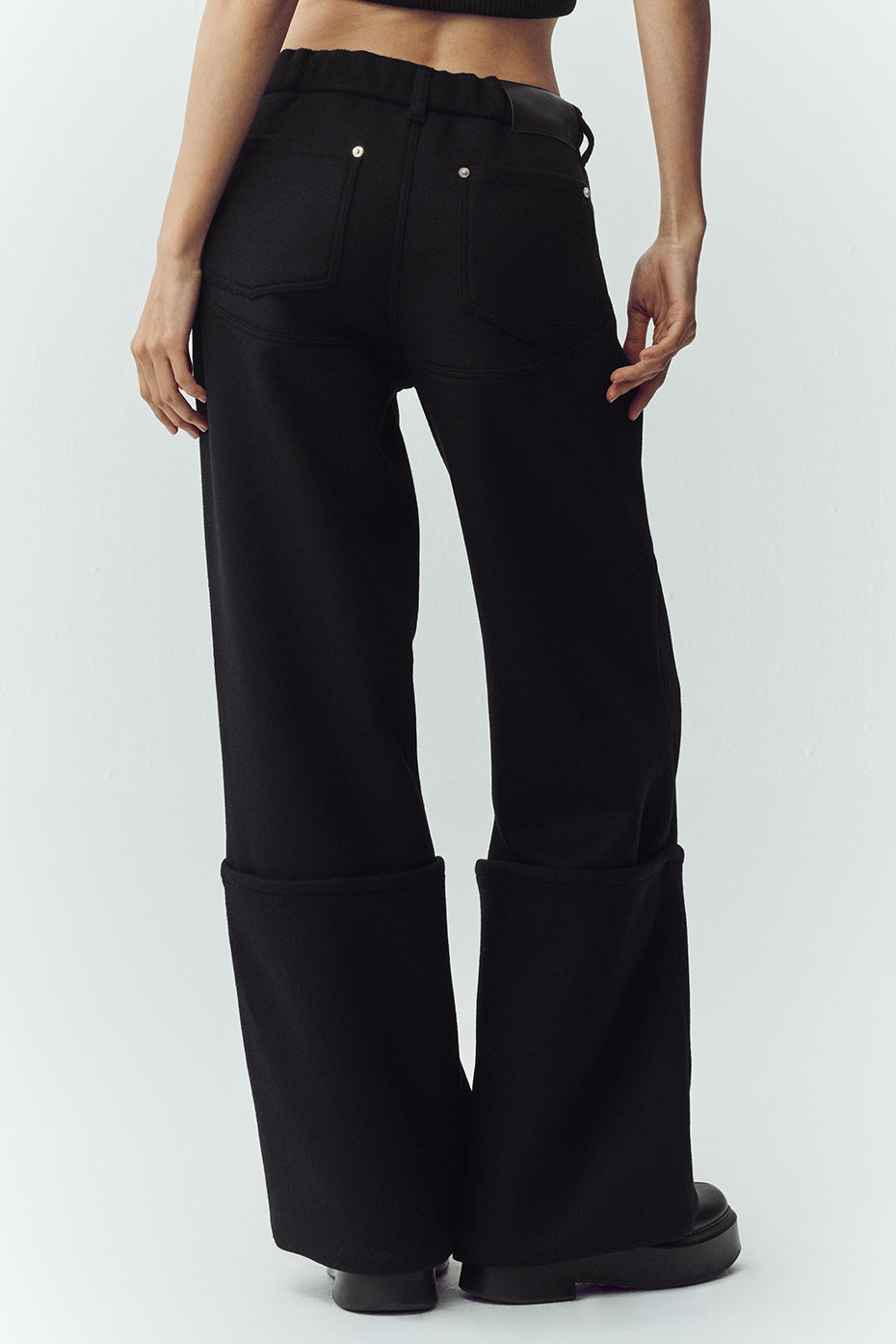 Wool Blend Nightcap Wide Leg Pant - Black--3