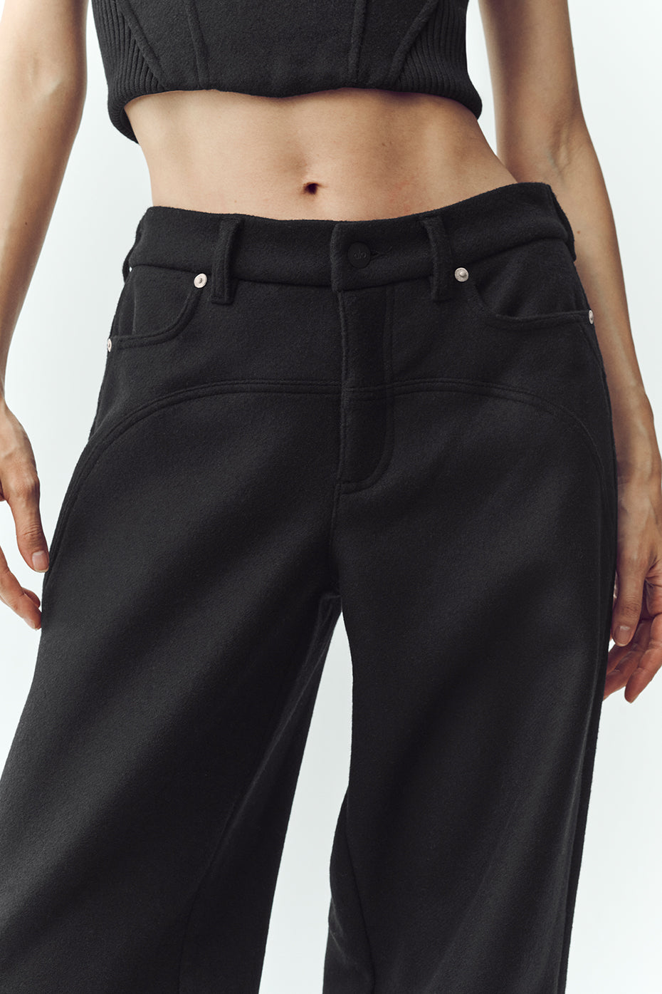 Wool Blend Nightcap Wide Leg Pant - Black--1