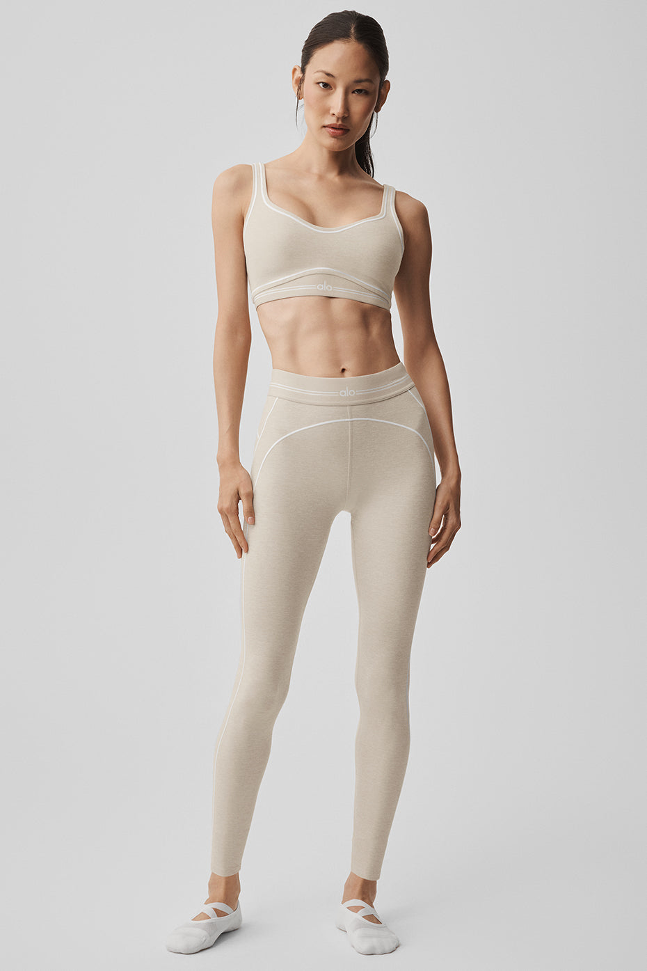 7/8 High-Waist Alosoft Heart Throb Legging - Oatmeal Heather/White--4