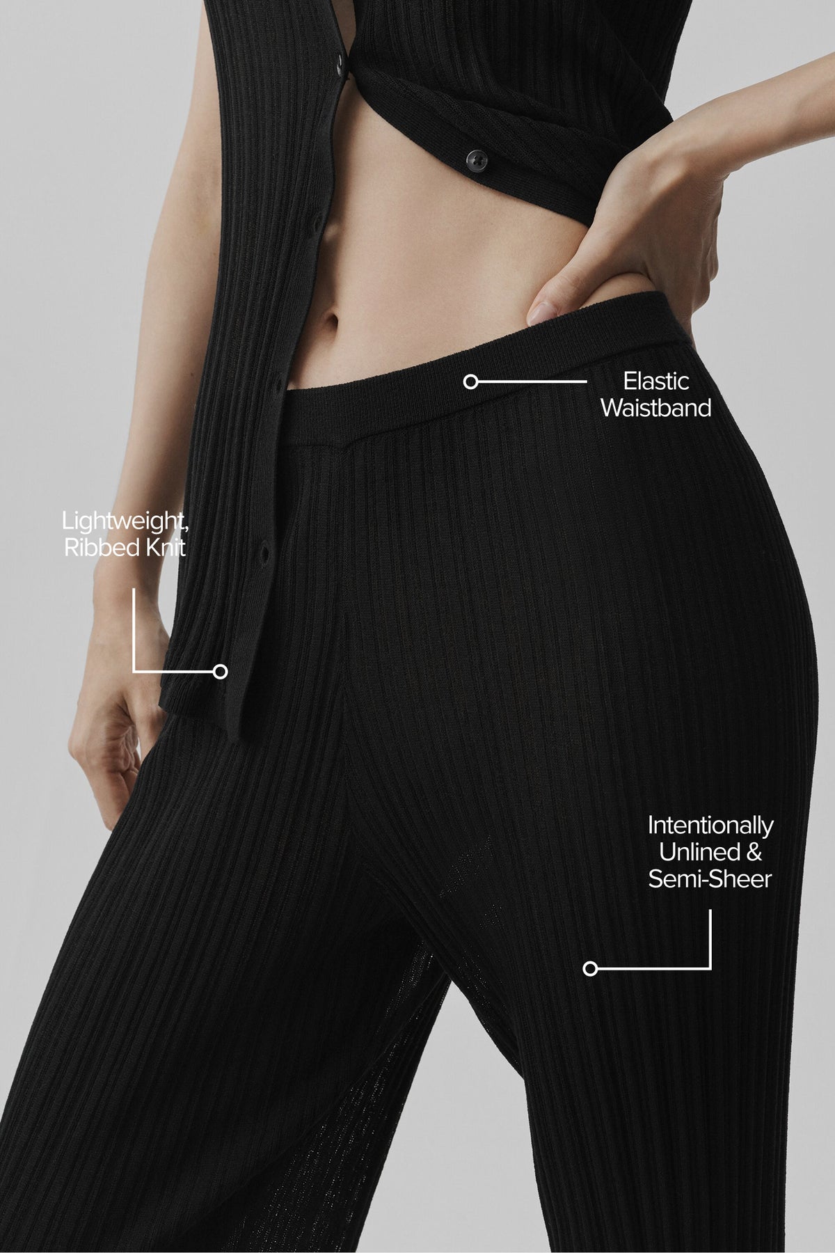 Sweater High-Waist Sunlit Straight Leg Pant - Black--1