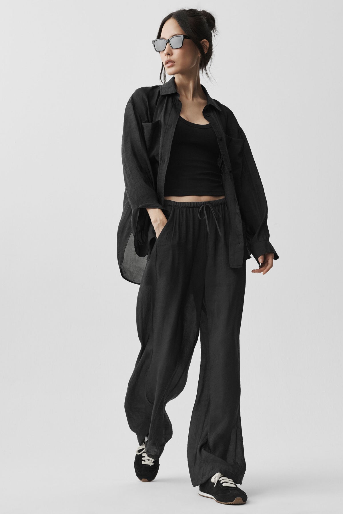 Semi-Sheer Golden Hour High-Waist Straight Leg Pant - Black--0