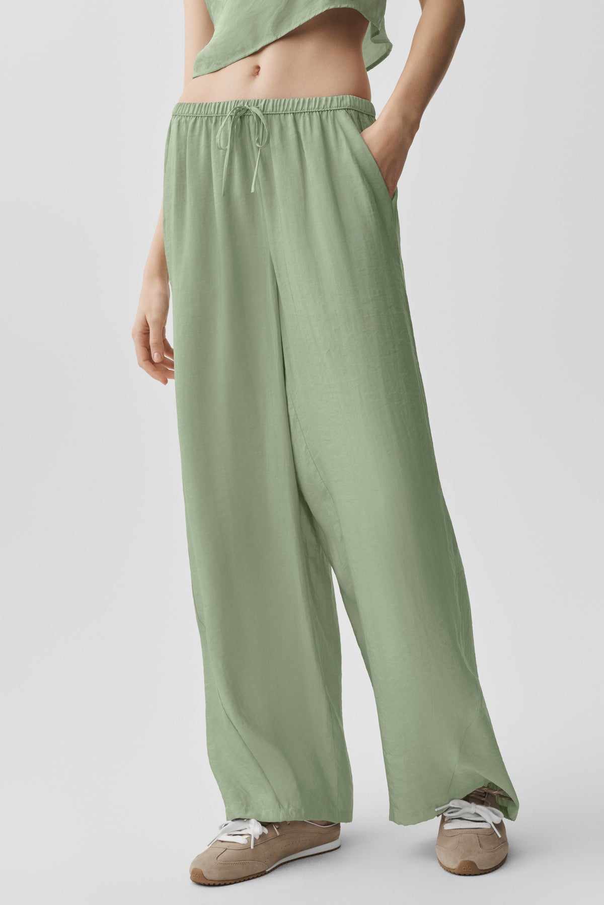 Semi-Sheer Golden Hour High-Waist Straight Leg Pant - Dune Grass--0