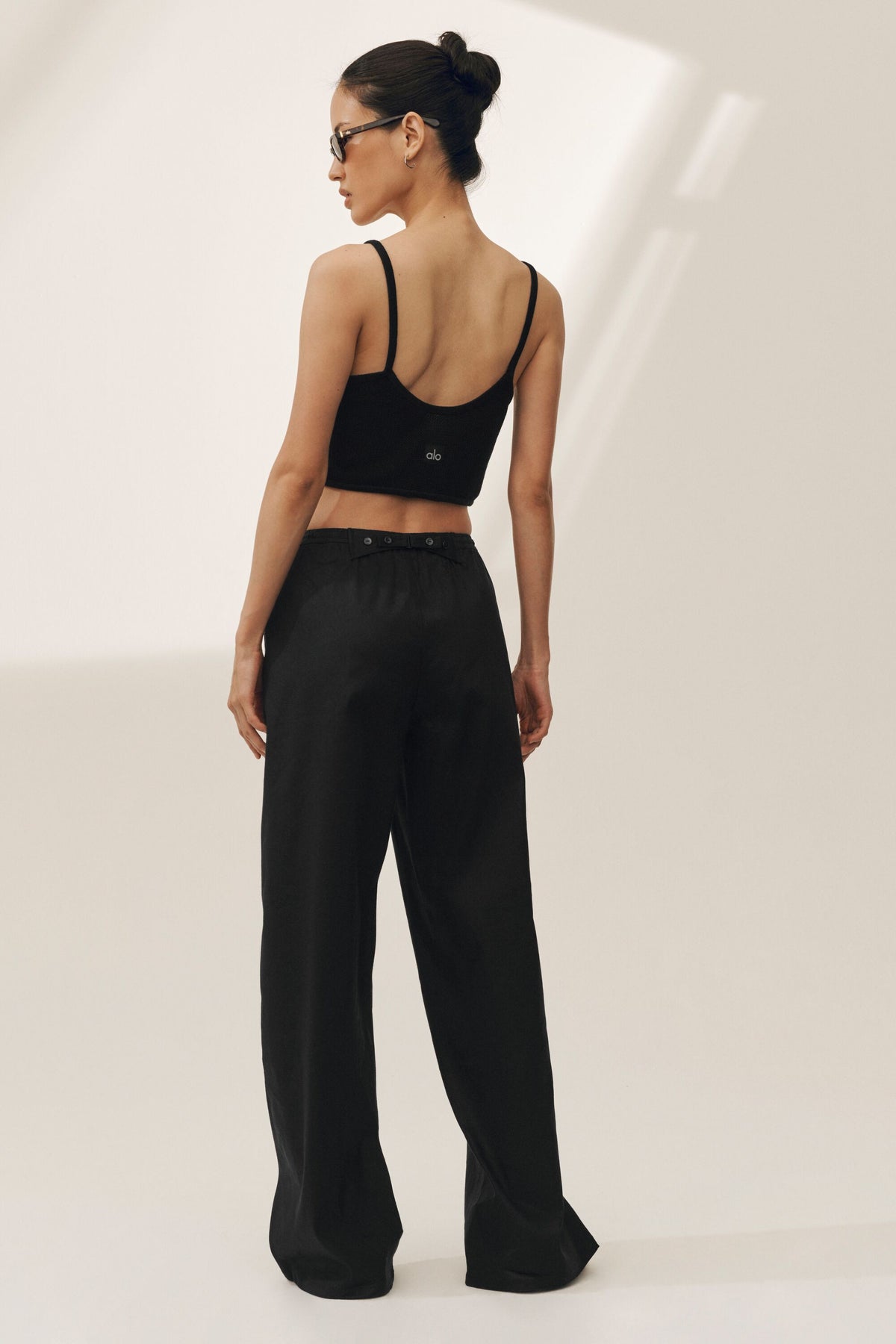 Linen Blend Riviera Wide Leg Pant - Black--3