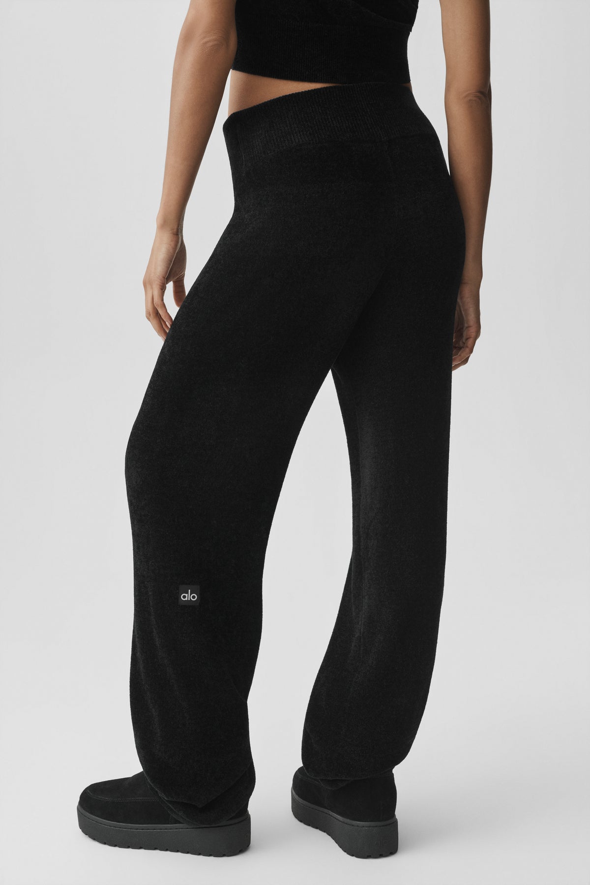 Micro Chenille High-Waist Straight Leg Pant - Black--3