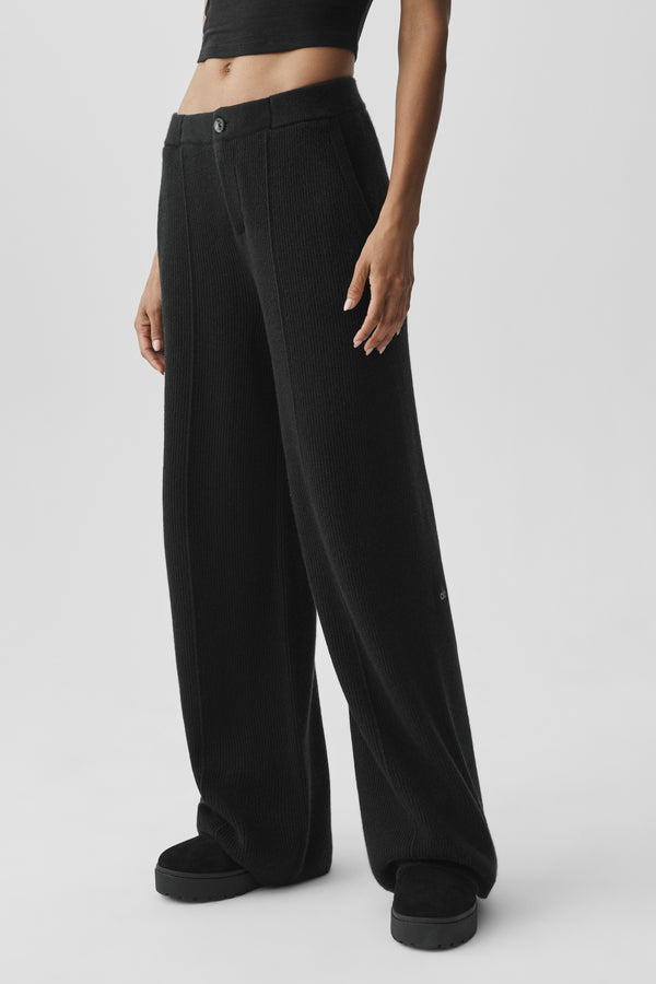 Cashmere Wool Low-Rise Harmony Trouser (Long) - Black