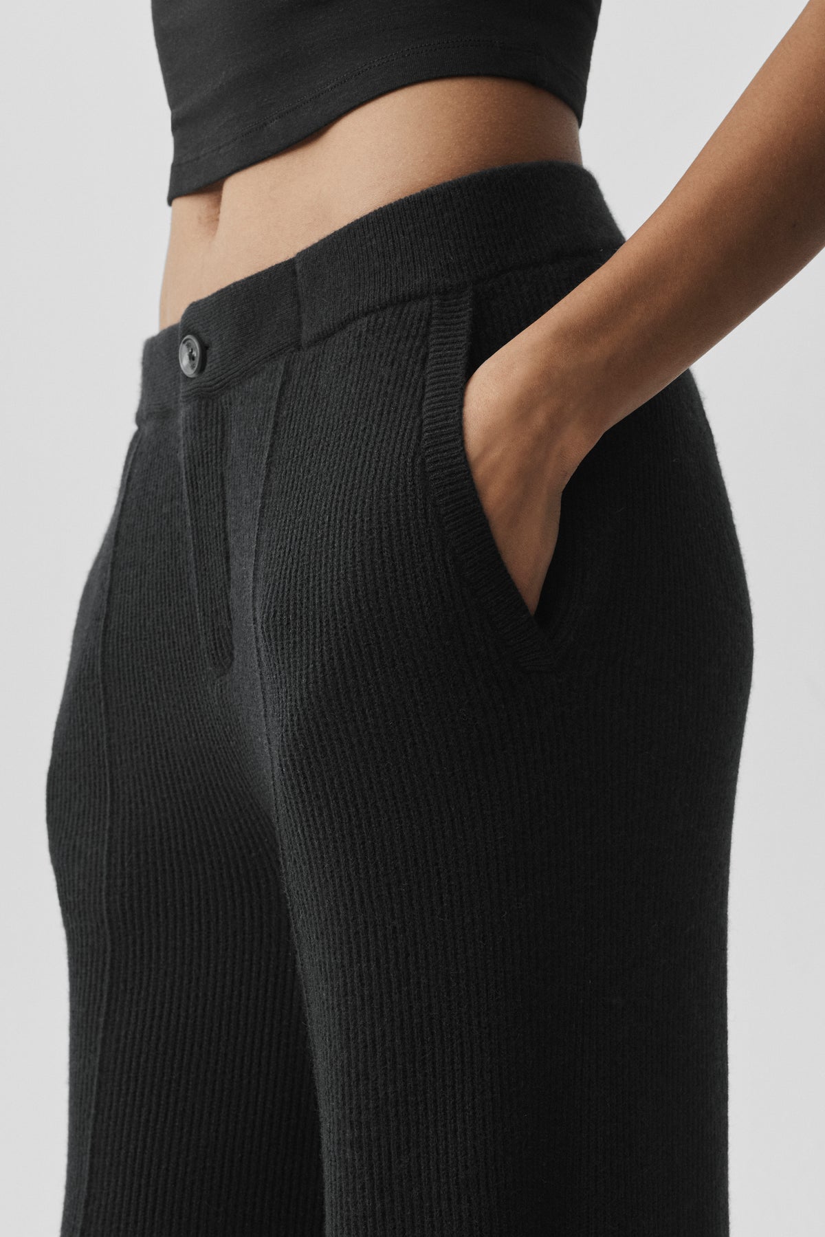 Cashmere Wool Low-Rise Harmony Trouser (Long) - Black--1
