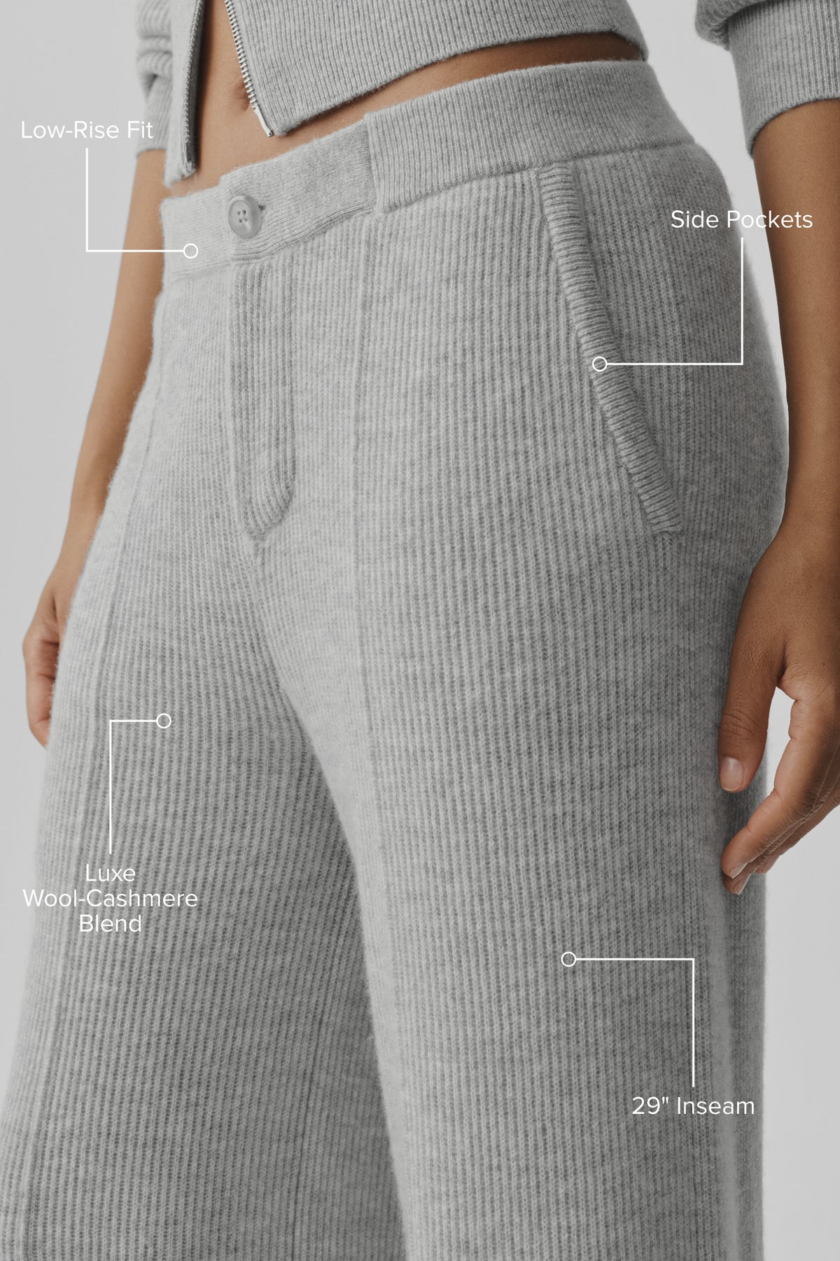Cashmere Wool Low-Rise Harmony Trouser (Regular) - Athletic Heather Grey--1